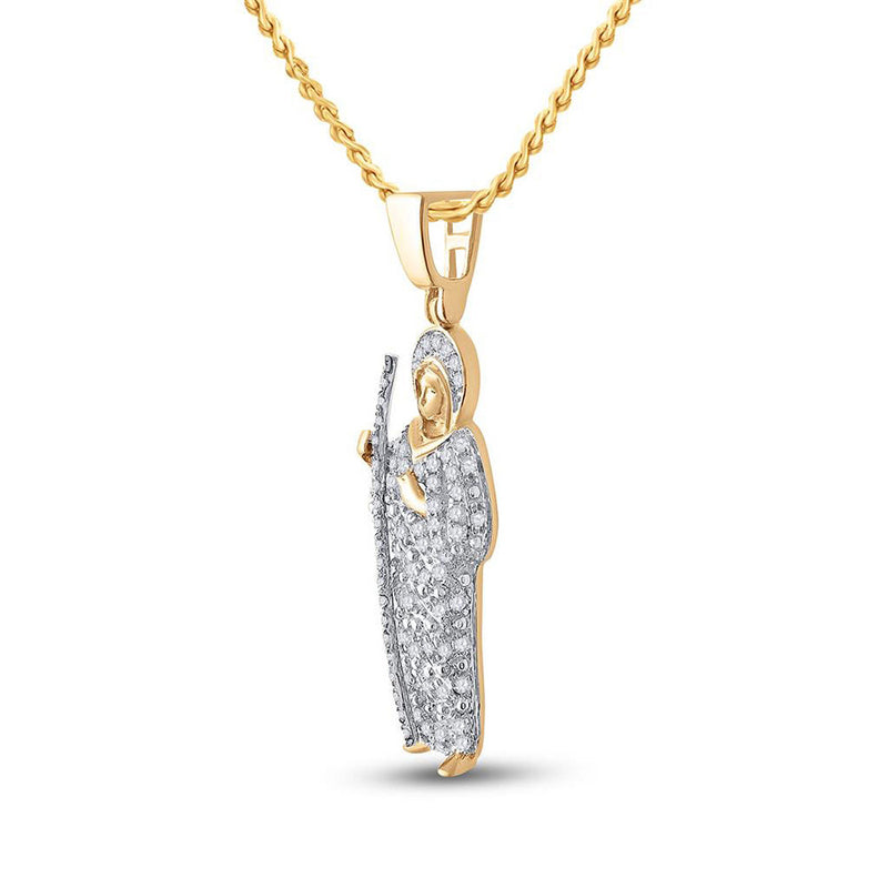 14kt Yellow Gold Mens Round Diamond Jesus Saint Charm Pendant 3/8 Cttw
