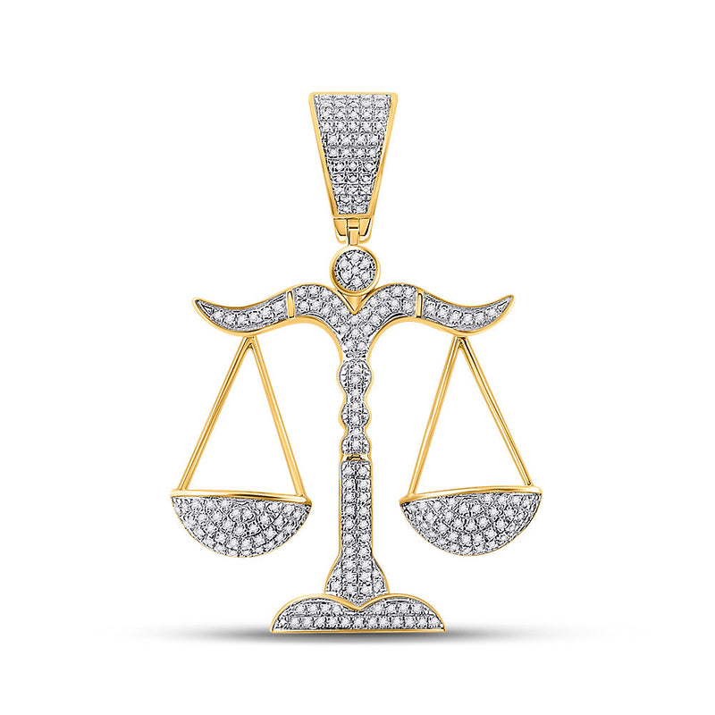 10kt Yellow Gold Mens Round Diamond Scales of Justice Charm Pendant 3/8 Cttw