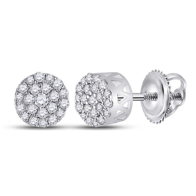 14kt White Gold Womens Round Diamond Cluster Earrings 1/4 Cttw