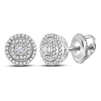 14kt White Gold Womens Round Diamond Halo Earrings 1/4 Cttw