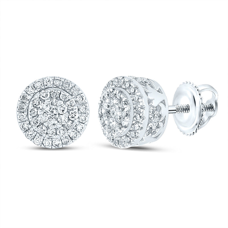 14kt White Gold Womens Round Diamond Cluster Earrings 1/2 Cttw