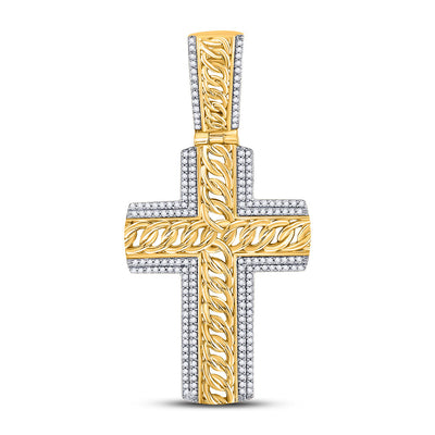 10kt Yellow Gold Mens Round Diamond Curb Link Cross Charm Pendant 1/2 Cttw