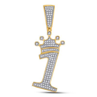 10kt Yellow Gold Mens Round Diamond Number 1 Crown Charm Pendant 1/3 Cttw