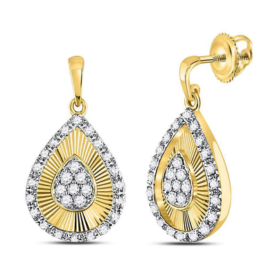 10kt Yellow Gold Womens Round Diamond Teardrop Dangle Earrings 1/3 Cttw