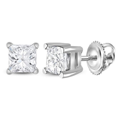 14kt White Gold Womens Princess Diamond Solitaire Earrings 3/4 Cttw