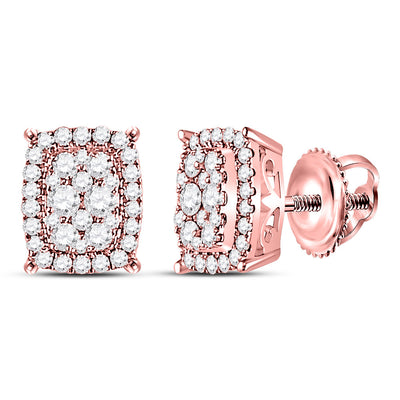 14kt Rose Gold Womens Round Diamond Rectangular Cluster Earrings 1/2 Cttw