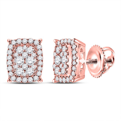 14kt Rose Gold Womens Round Diamond Rectangular Cluster Earrings 1/2 Cttw