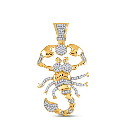 10kt Yellow Gold Mens Round Diamond Scorpion Charm Pendant 1 Cttw