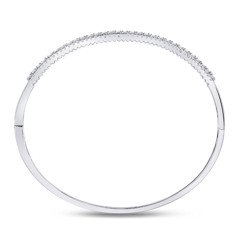 14kt White Gold Womens Round Diamond Bangle Bracelet 1-7/8 Cttw