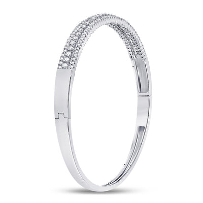 14kt White Gold Womens Round Diamond Bangle Bracelet 1-7/8 Cttw