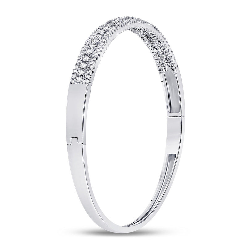 14kt White Gold Womens Round Diamond Bangle Bracelet 1-7/8 Cttw