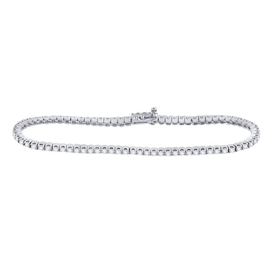 14kt White Gold Womens Round Diamond Classic Tennis Bracelet 2 Cttw