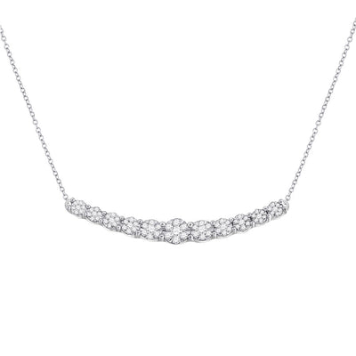 14kt White Gold Womens Round Diamond Curved Graduated Bar Necklace 1/2 Cttw