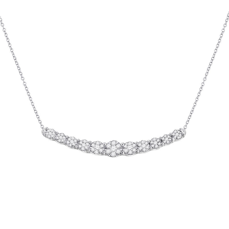 14kt White Gold Womens Round Diamond Curved Graduated Bar Necklace 1/2 Cttw