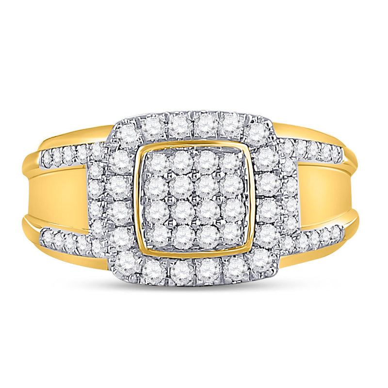 10kt Yellow Gold Womens Round Diamond Square Cluster Ring 1 Cttw