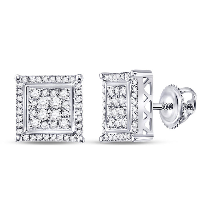 10kt White Gold Mens Round Diamond Square Earrings 1/2 Cttw