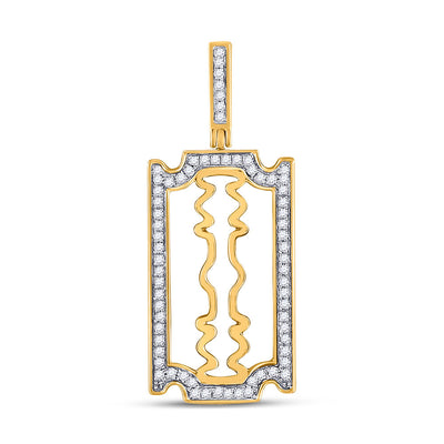 10kt Yellow Gold Mens Round Diamond Razor Blade Charm Pendant 1/3 Cttw