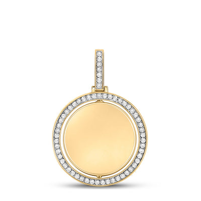 10kt Yellow Gold Mens Round Diamond Picture Memory Charm Pendant 1-3/8 Cttw