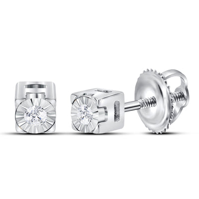 Sterling Silver Womens Round Diamond Solitaire Stud Earrings 1/20 Cttw