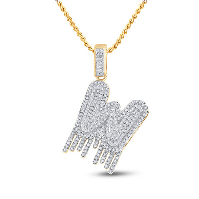 10kt Yellow Gold Mens Round Diamond W Dripping Letter Charm Pendant 3/4 Cttw