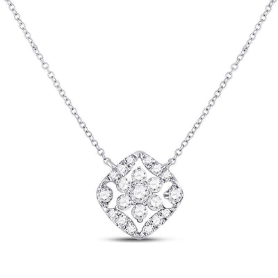 14kt White Gold Womens Round Diamond Floral Cluster Necklace 1/3 Cttw