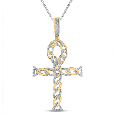 10kt Yellow Gold Mens Round Diamond Ankh Cross Charm Pendant 3/8 Cttw