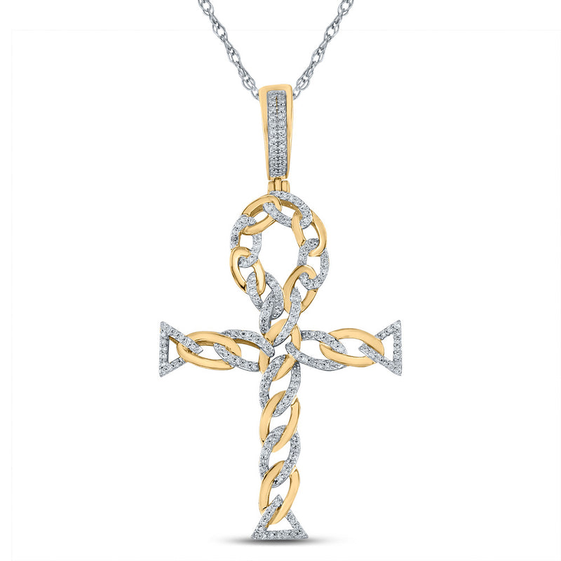 10kt Yellow Gold Mens Round Diamond Ankh Cross Charm Pendant 3/8 Cttw