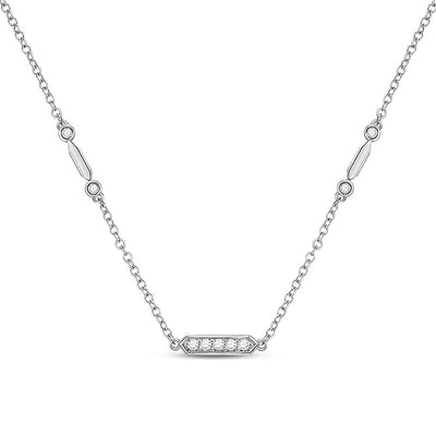 14kt White Gold Womens Round Diamond Fashion Bar Necklace 1/4 Cttw