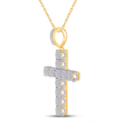 10kt Yellow Gold Mens Round Diamond Cross Charm Pendant 1 Cttw