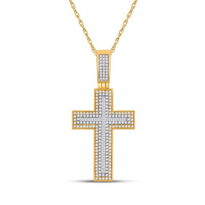 10kt Yellow Gold Mens Baguette Diamond Cross Charm Pendant 1-1/2 Cttw