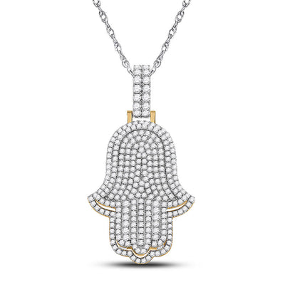 14kt Yellow Gold Mens Round Diamond Hamsa Hand Charm Pendant 4 Cttw