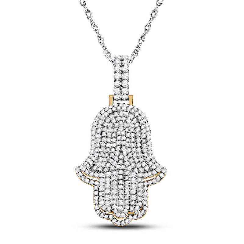 14kt Yellow Gold Mens Round Diamond Hamsa Hand Charm Pendant 4 Cttw