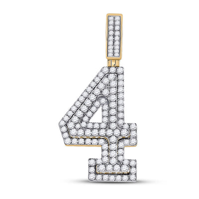 10kt Yellow Gold Mens Round Diamond Number 4 Charm Pendant 1-3/8 Cttw