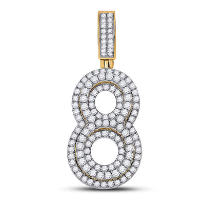 10kt Yellow Gold Mens Round Diamond Number 8 Charm Pendant 1-5/8 Cttw