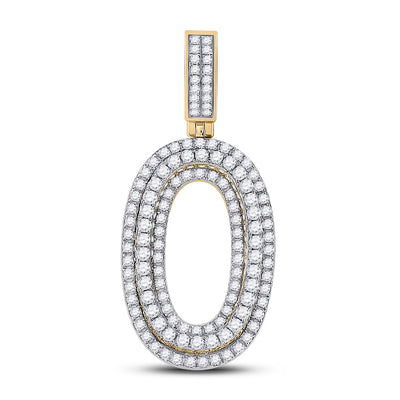 10kt Yellow Gold Mens Round Diamond Number 0 Charm Pendant 1-5/8 Cttw