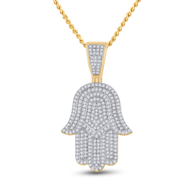14kt Yellow Gold Mens Round Diamond Hamsa Hand Charm Pendant 3/4 Cttw