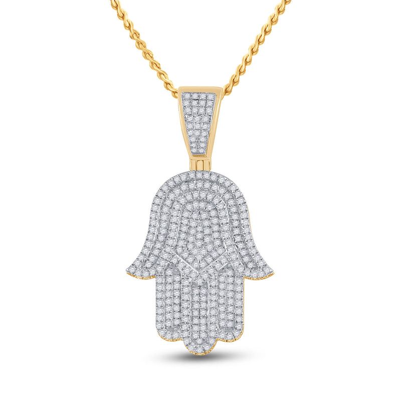 14kt Yellow Gold Mens Round Diamond Hamsa Hand Charm Pendant 3/4 Cttw