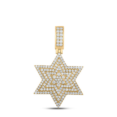 14kt Yellow Gold Mens Round Diamond Magen David Star Charm Pendant 3 Cttw