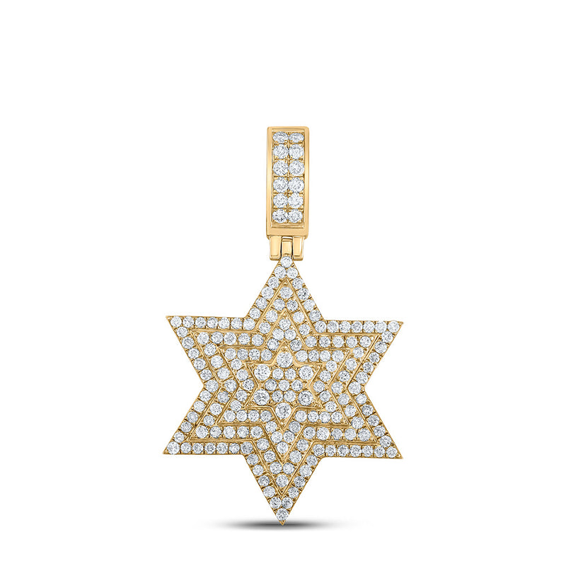 14kt Yellow Gold Mens Round Diamond Magen David Star Charm Pendant 3 Cttw