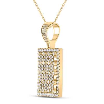 14kt Yellow Gold Mens Round Diamond Rectangle Charm Pendant 2 Cttw