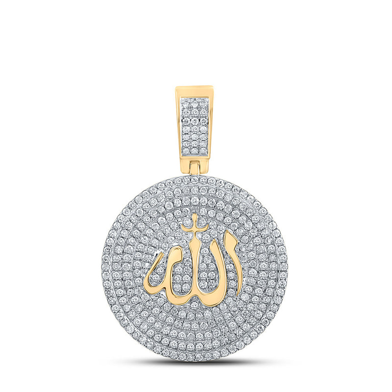 14kt Yellow Gold Mens Round Diamond Allah Islam Circle Charm Pendant 2-3/4 Cttw
