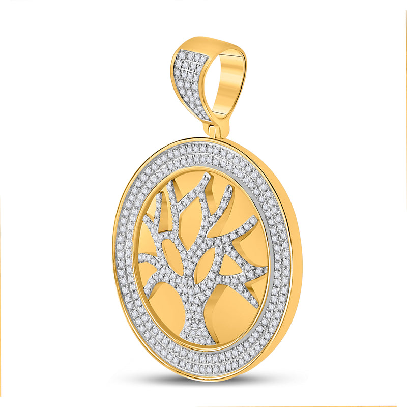 10kt Yellow Gold Mens Round Diamond Tree of Life Charm Pendant 7/8 Cttw