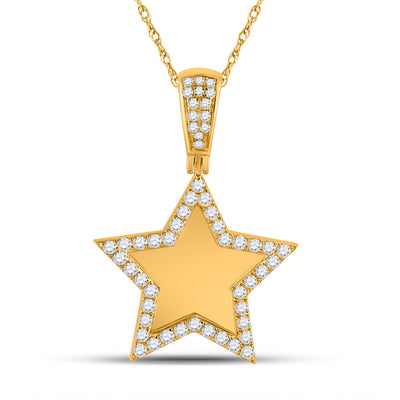 10kt Yellow Gold Mens Round Diamond Picture Memory Star Charm Pendant 7/8 Cttw
