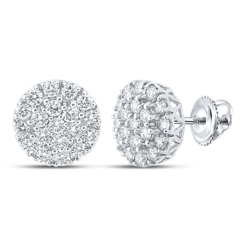 10kt White Gold Mens Round Diamond Cluster Earrings 1-5/8 Cttw