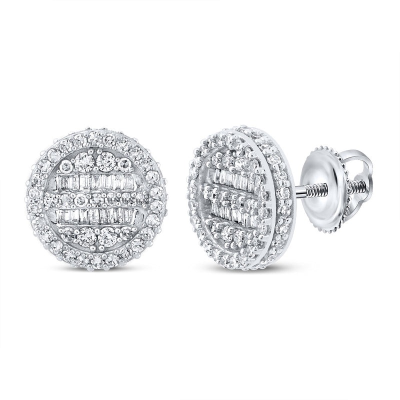 10kt White Gold Mens Baguette Diamond Circle Earrings 3/4 Cttw