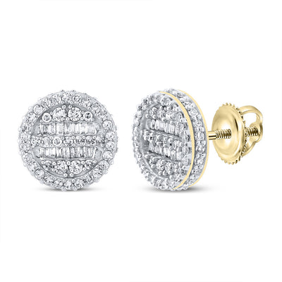 10kt Yellow Gold Mens Baguette Diamond Circle Earrings 1 Cttw