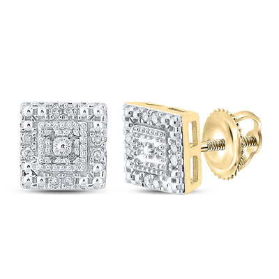 10kt Yellow Gold Womens Round Diamond Square Earrings 1/8 Cttw