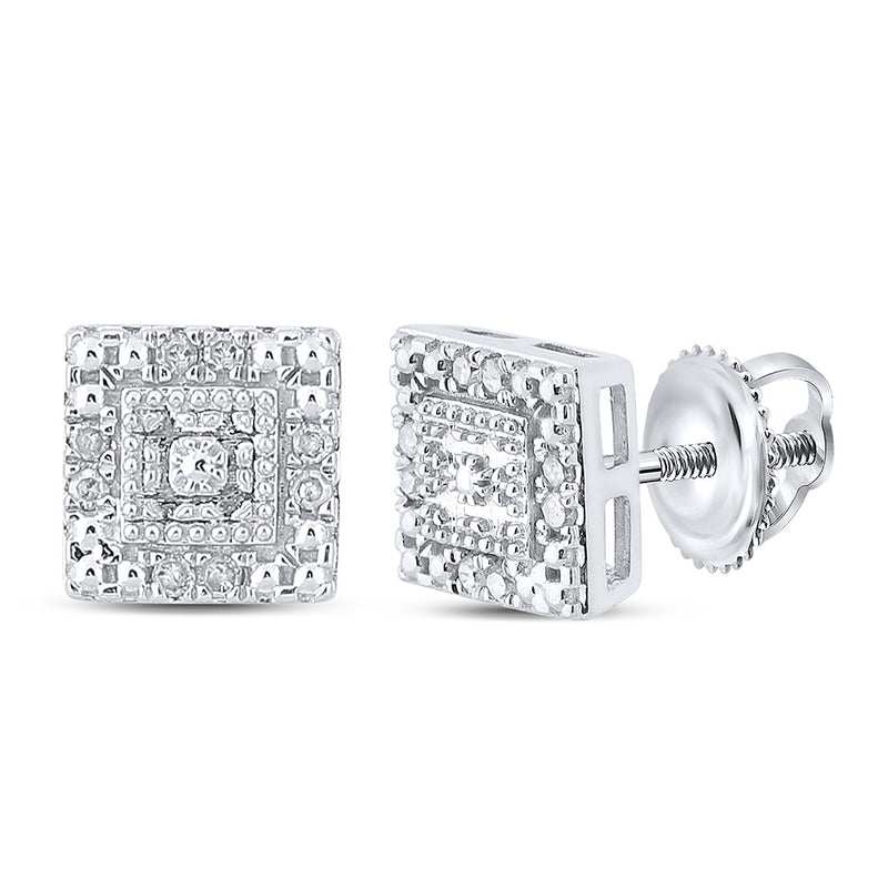 10kt White Gold Womens Round Diamond Square Earrings 1/8 Cttw