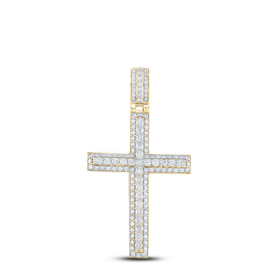 14kt Yellow Gold Mens Round Diamond Cross Charm Pendant 4-1/4 Cttw