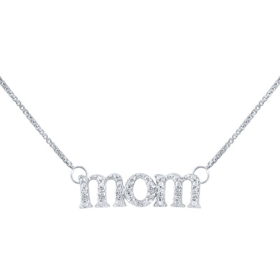 Sterling Silver Womens Round Diamond Mom Necklace 1/20 Cttw